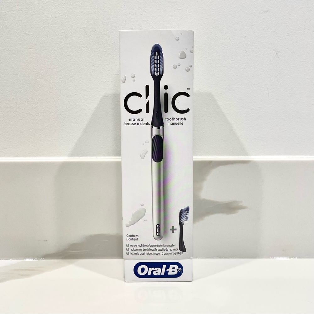 NEW Oral-B Clic Manual Toothbrush Starter Kit w/ Replacement Brush Head & Holder